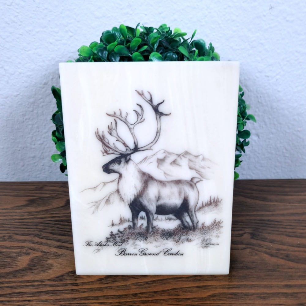 Vintage The Alaska Mint Barren Ground Caribou Art Signed Bill Devine 1978 Marble